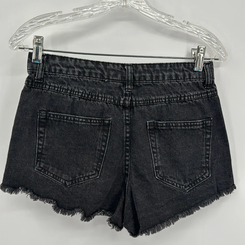 Mickey Mouse Disney Distressed Black Denim Cut-Off Jean Shorts‎ Small size 26